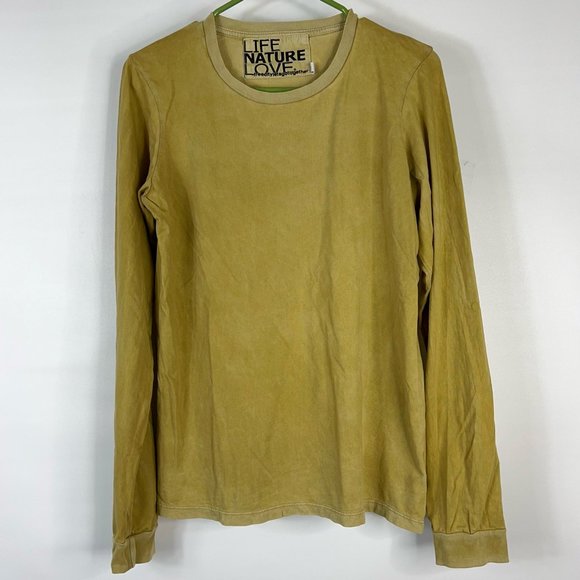 Free City Life Nature Love Womens Casual Shirt Yellow Long Sleeve Scoop Neck M - Picture 1 of 9